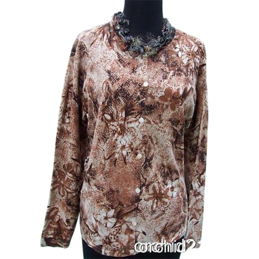 CHICO'S Chicos 1 / 2 Sequin Jacket Top New Stretch Front Button $98 NWT Bronze